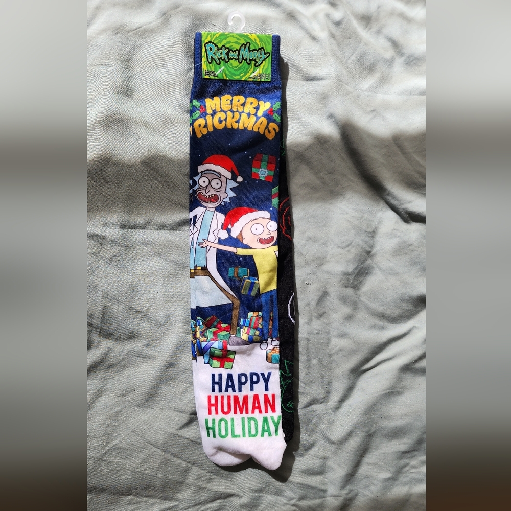 Rick And Morty Holiday Socks - Blue and Black 2 Pair